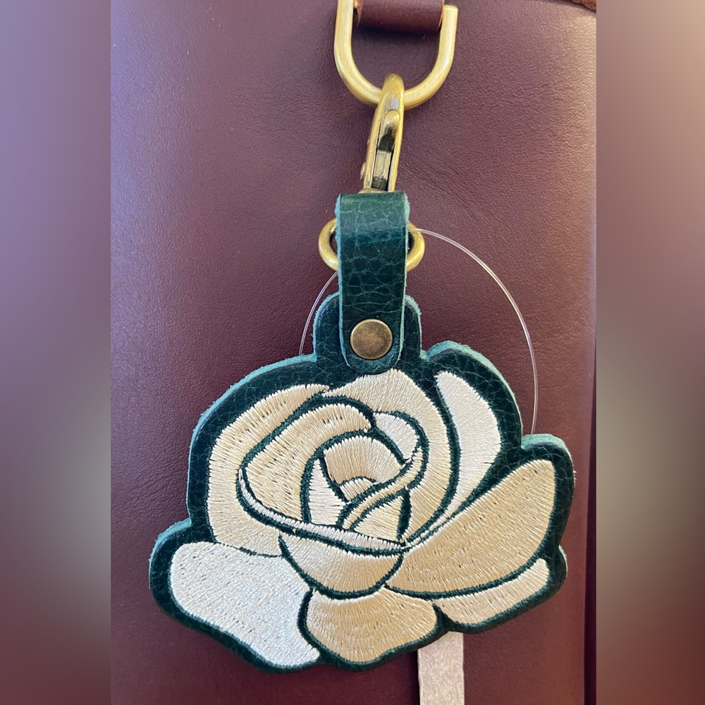 Portland Leather White Rose Bag Flair Bag Charm - NEW